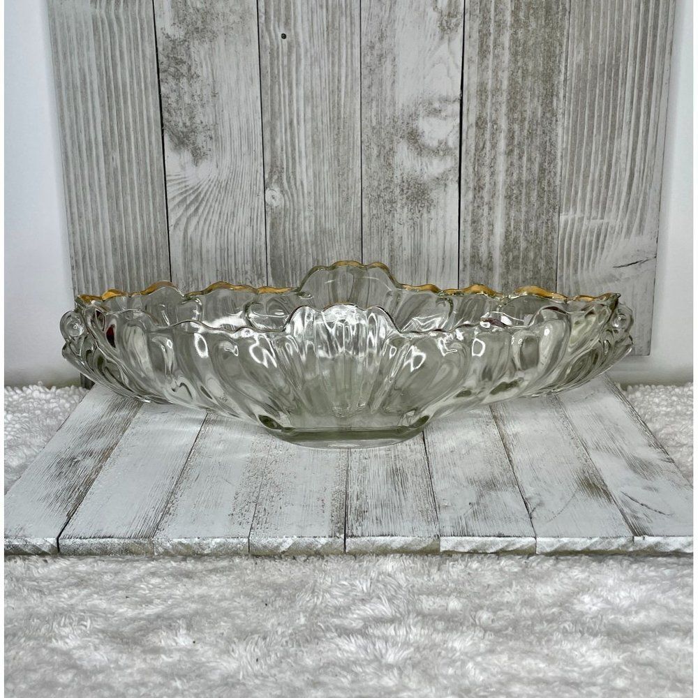 Vintage Jeannette Glass Gondola Centerpiece Bowl With Gold Trim